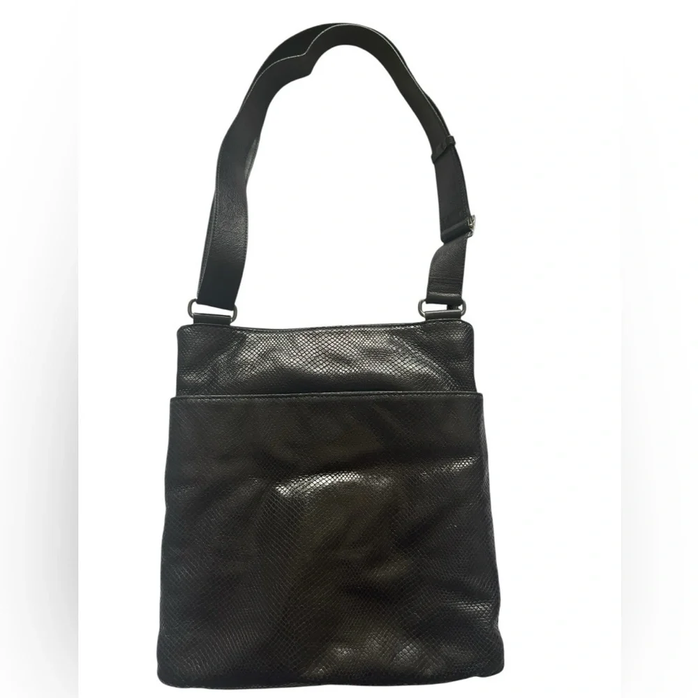 Brighton Black Leather Faux Snake Skin Multi Compartment Crossbody Shoulder Bag